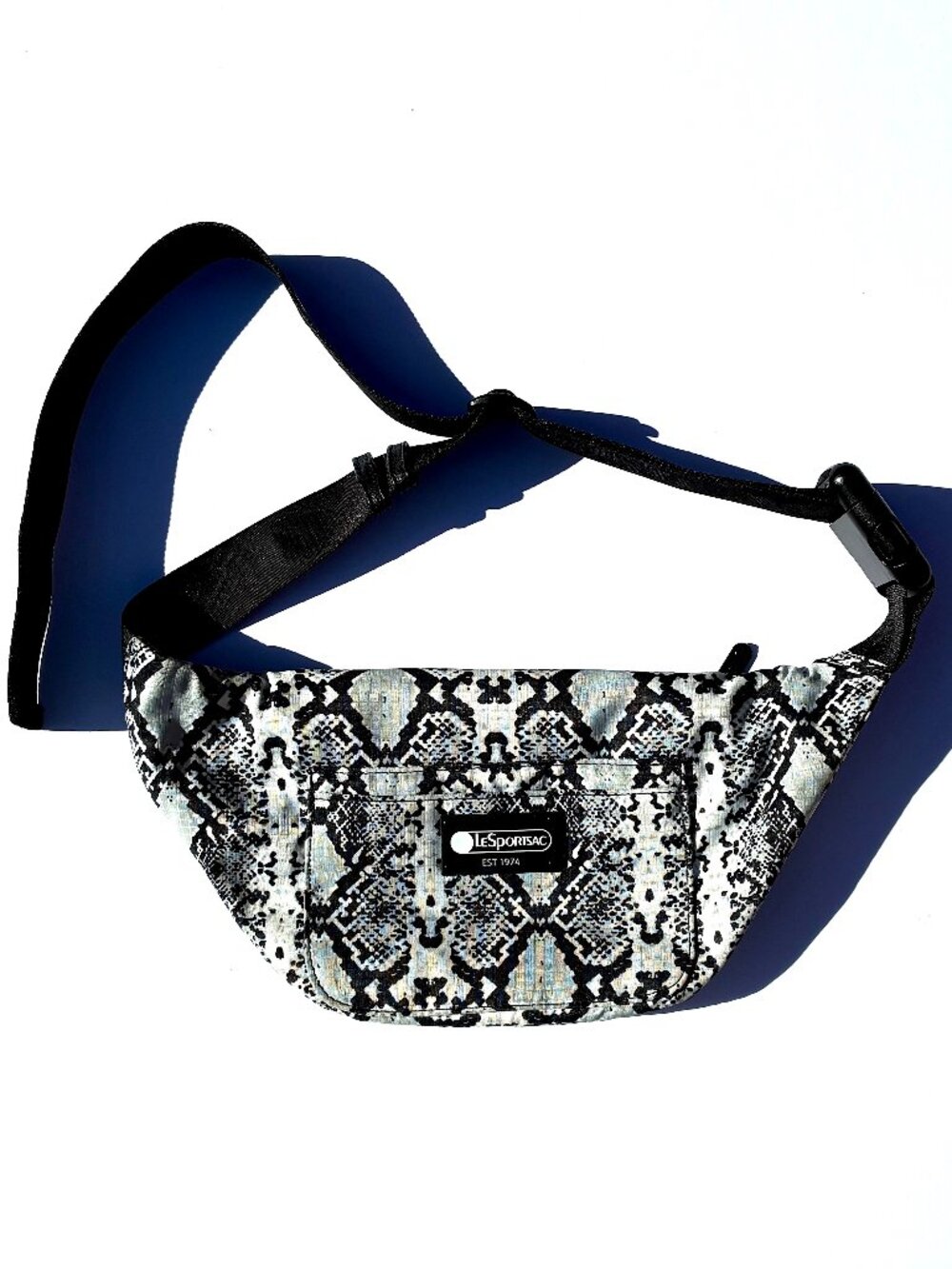 LeSportsac Black/White Snakeskin Print Crossbody Belt Bag, Nylon